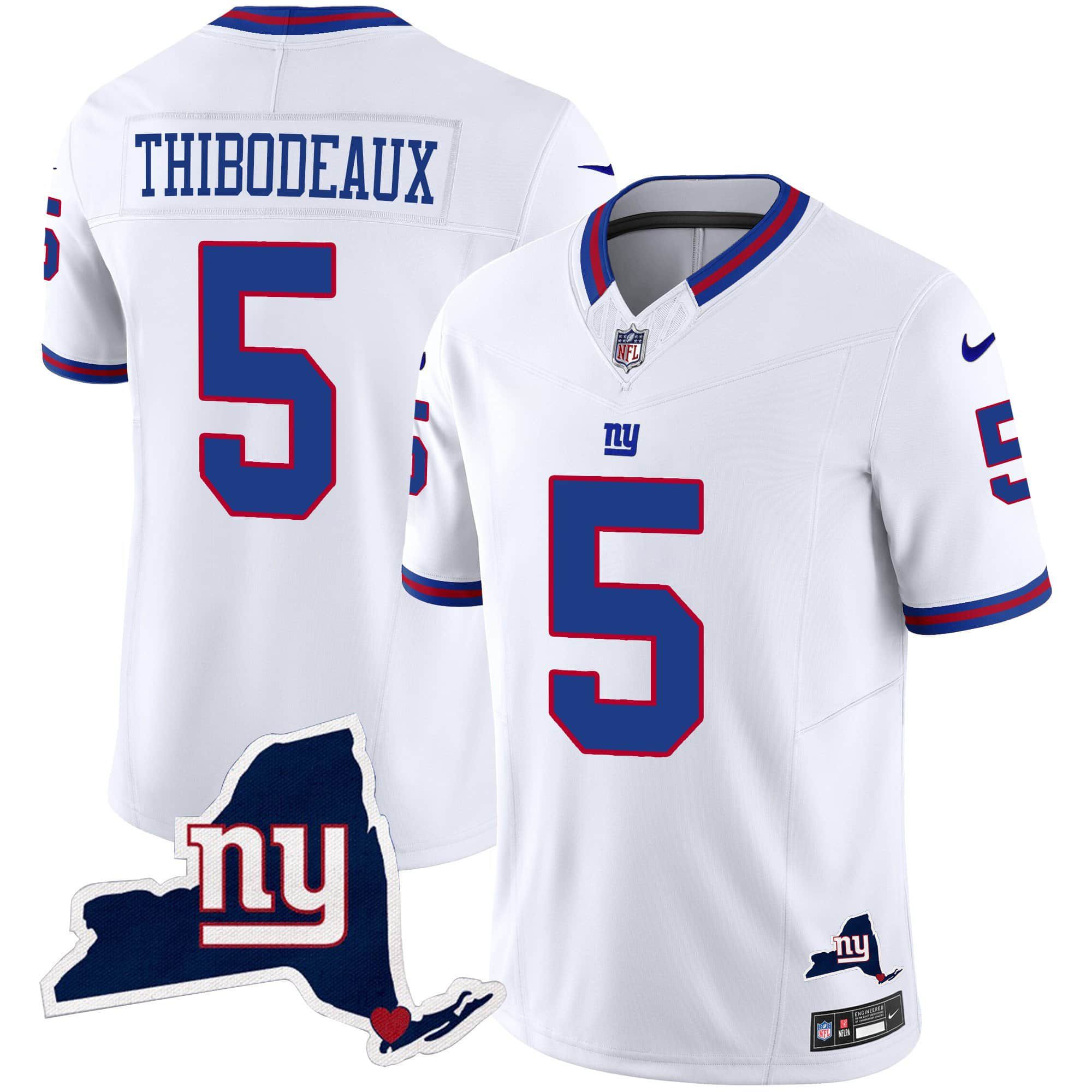 Men New York Giants #5 Thibodeaux White 2024 Nike Map Patch Limited NFL Jersey